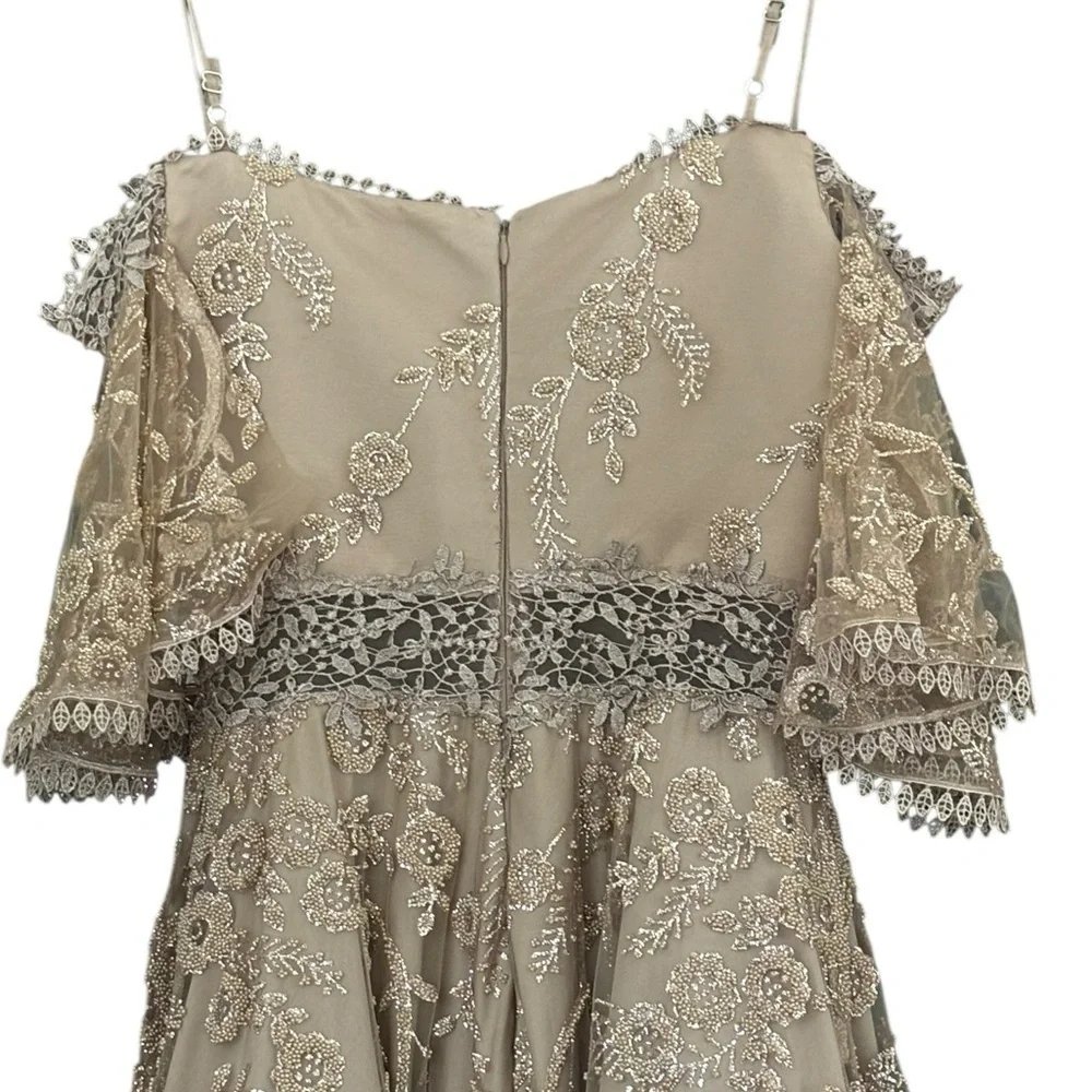 Gunbeyi Women's Formal Ball Gown Tan Beige Champagne Beaded Sparkle Size 38 8